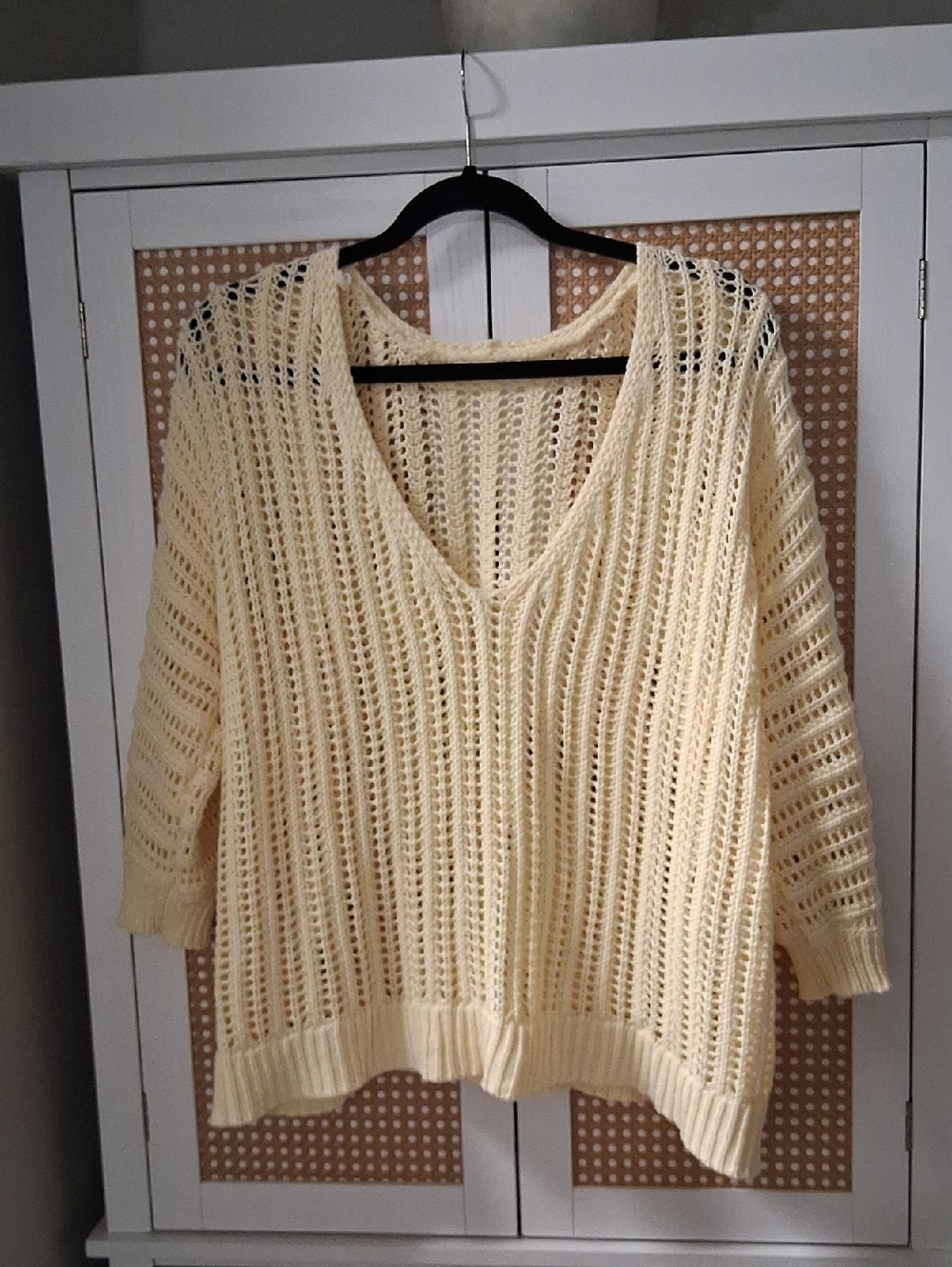 Tularosa Open-Knit V-Neck Sweater in Cream
